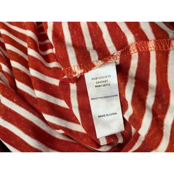 Doe & Rae L Fringe Orange Striped Short Sleeve Top T Shirt Blouse Pocket NWT - Picture 4 of 4